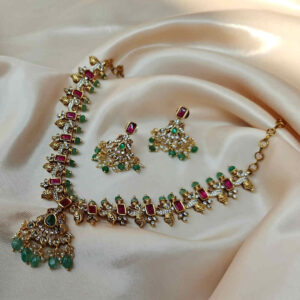 Antique Gold Ruby Peacock Necklace Set