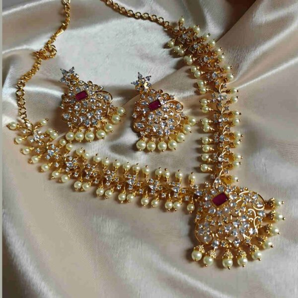 Gold & Diamond Necklace Set with Earrings
