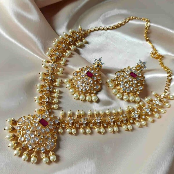 Gold & Diamond Necklace Set with Earrings