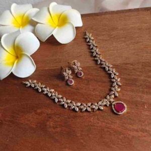 Simple Diamond-Look Necklace & Earrings Set
