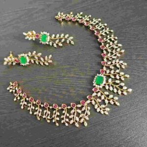 Antique Gold Leaf Necklace & Earrings Set