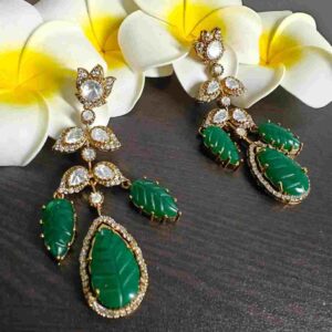 Monzonite Kundan Leaf Earrings