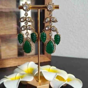 Monzonite Kundan Leaf Earrings