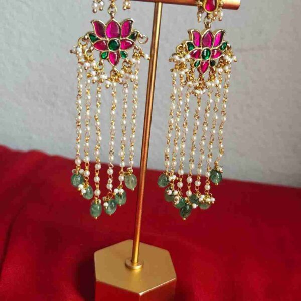 Jadau Kundan Lotus Falling Jhumkas