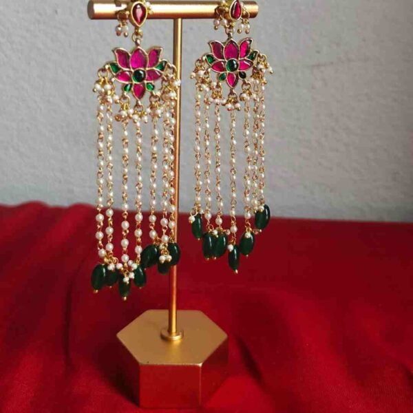 Jadau Kundan Lotus Falling Jhumkas