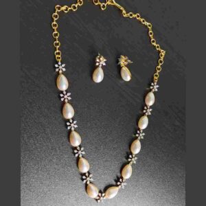 Diamond-Finish Pearl Necklace & Earrings Set