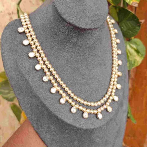 2-Layer Swarovski Pearls with Polki Kundan Set | Luxury Bridal Mala & Necklace