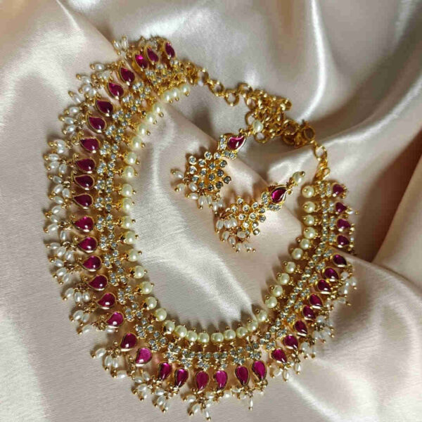 Kempu Guttapusalu Necklace Set | Authentic Telugu Bridal Jewelry with Earrings