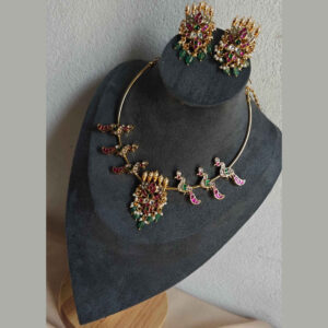 Luxury Jadau Kundan Peacock Kante Set | Bridal Jewelry with Earrings