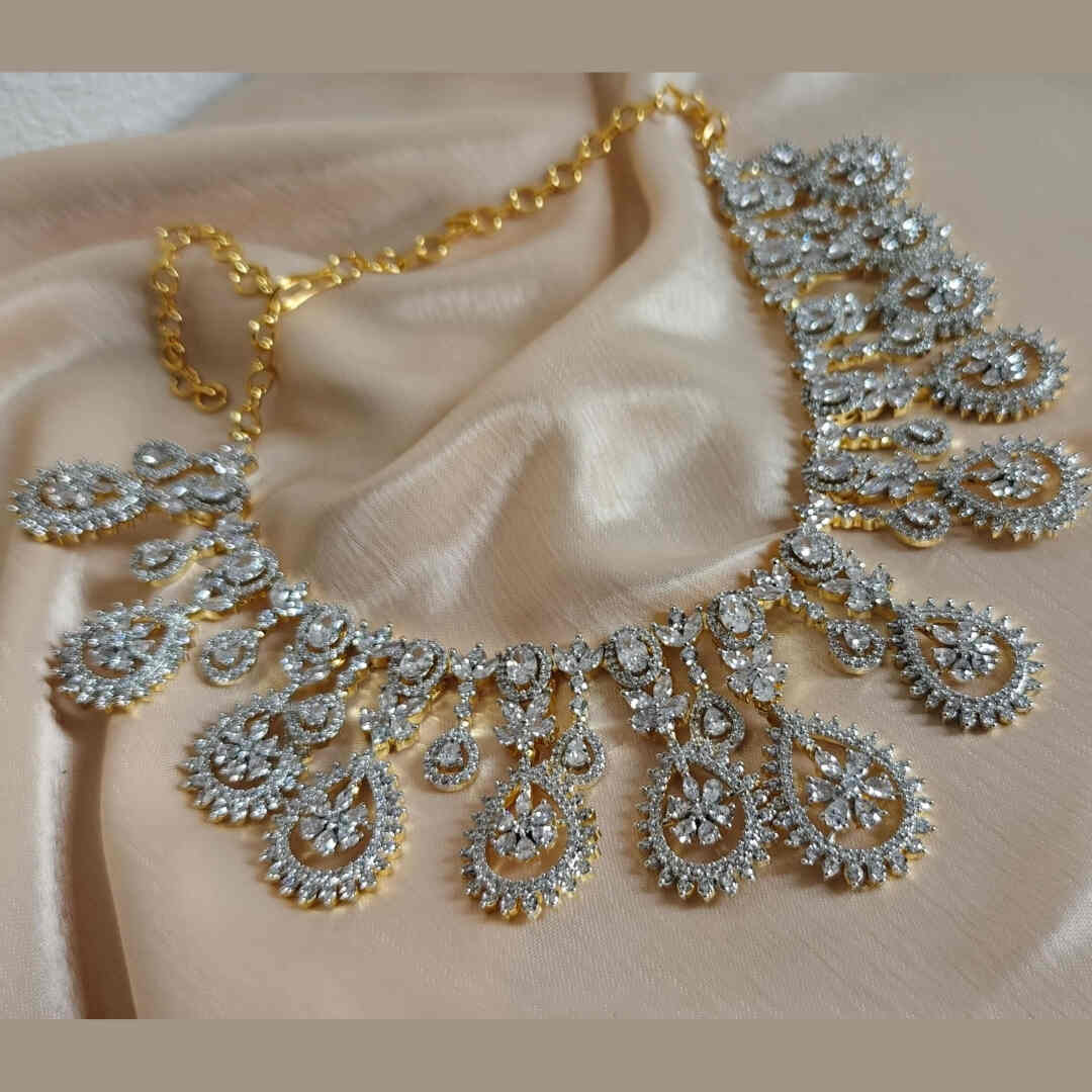 Diamond-Finish Necklace & Earrings Set | Bridal Jewelry for Weddings - Image 3
