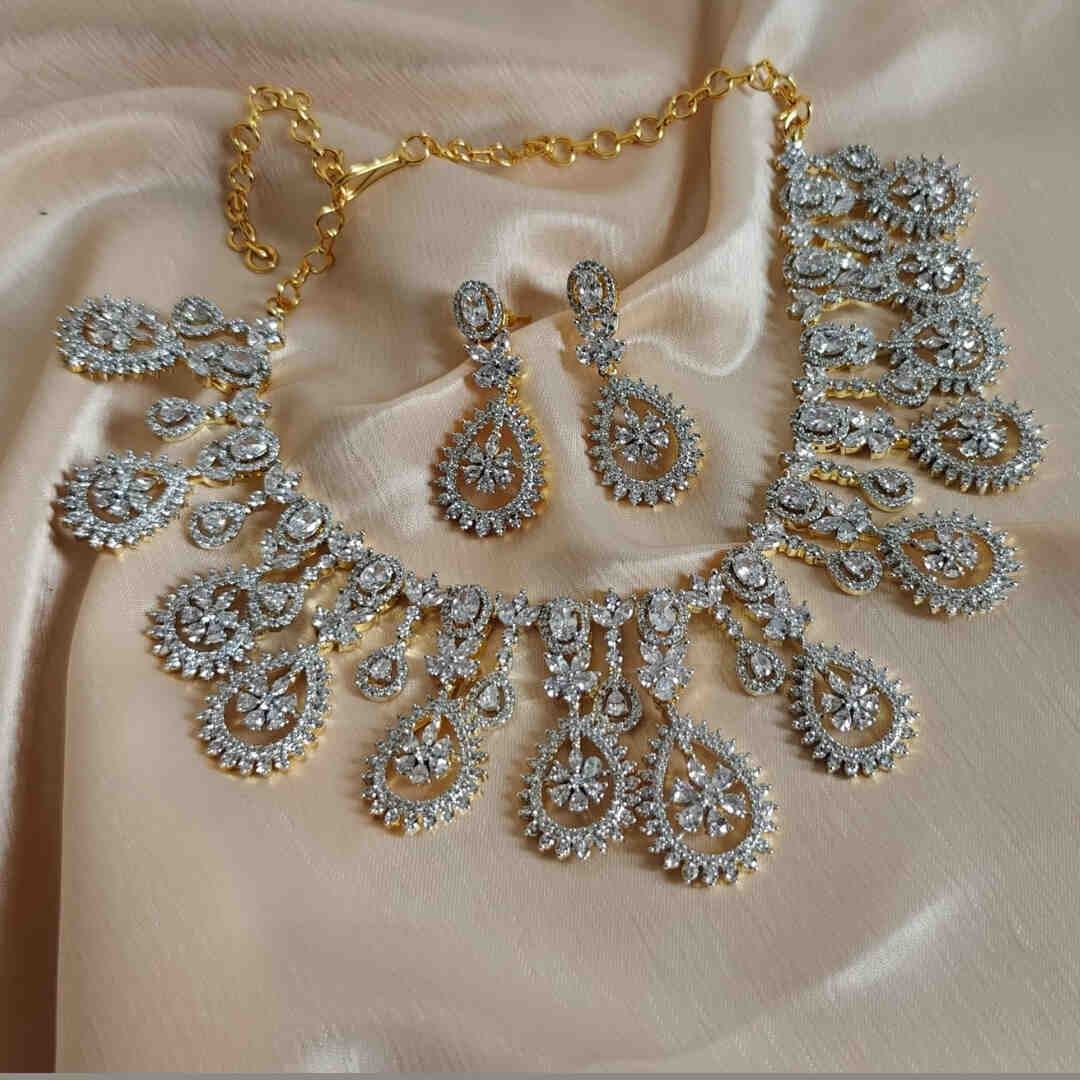 Diamond-Finish Necklace & Earrings Set | Bridal Jewelry for Weddings - Image 4