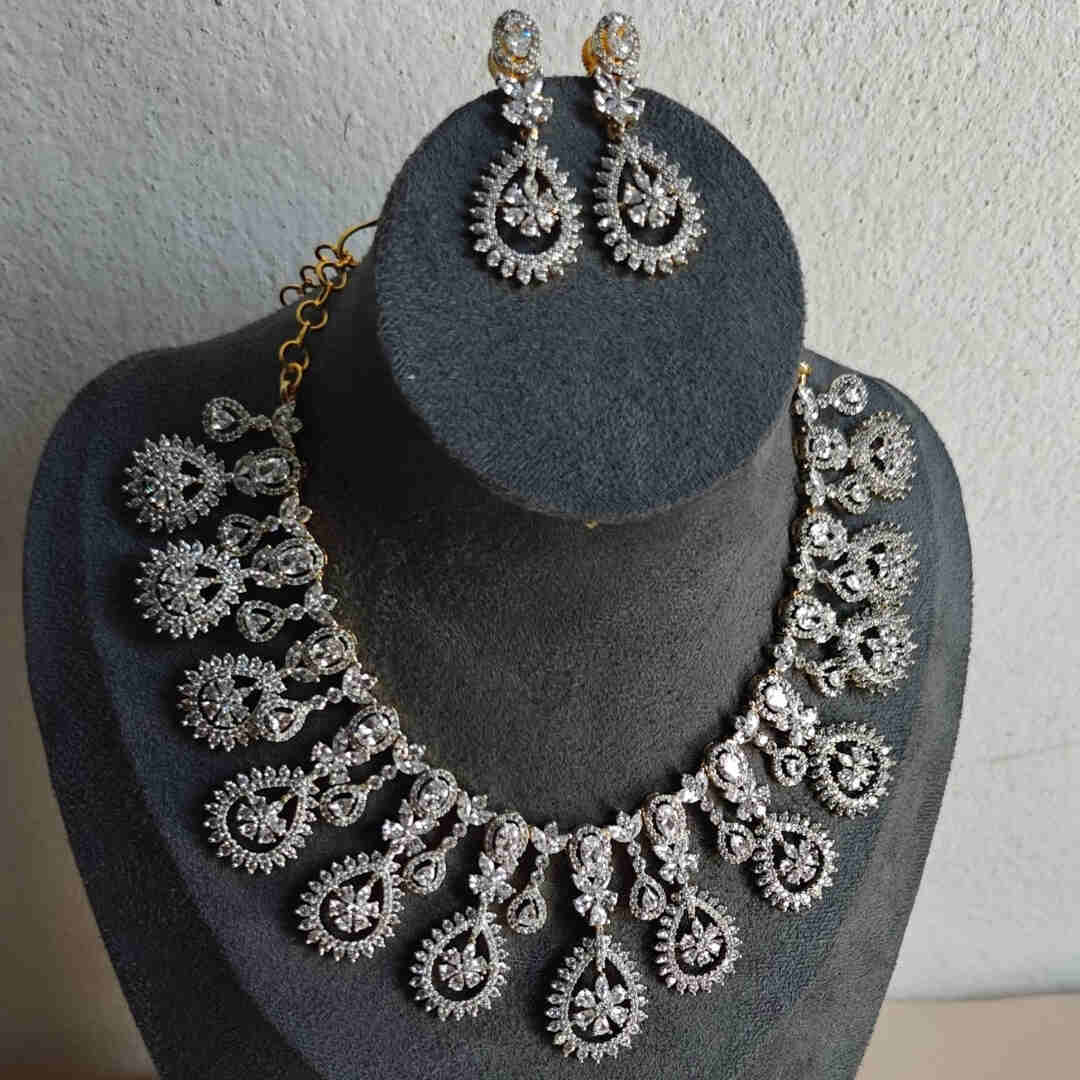Diamond-Finish Necklace & Earrings Set | Bridal Jewelry for Weddings