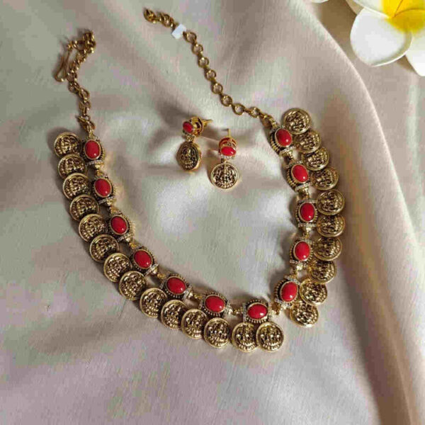 Antique Finish Kasu Neck Set | South Indian Bridal Jewelry | Vintage Coin Necklace & Earrings