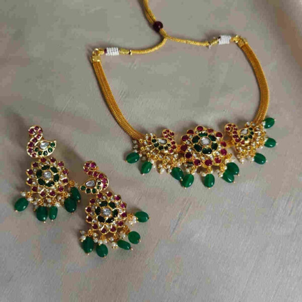 Kempu Choker & Earrings Set | South Indian Bridal Jewelry | Red & Gold Temple Jewelry