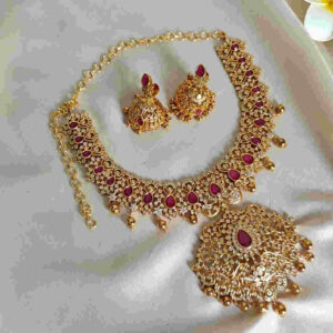 Gold Finish Necklace & Earrings Set | Bridal Jewelry | Wedding Jewelry Set | Classic & Elegant