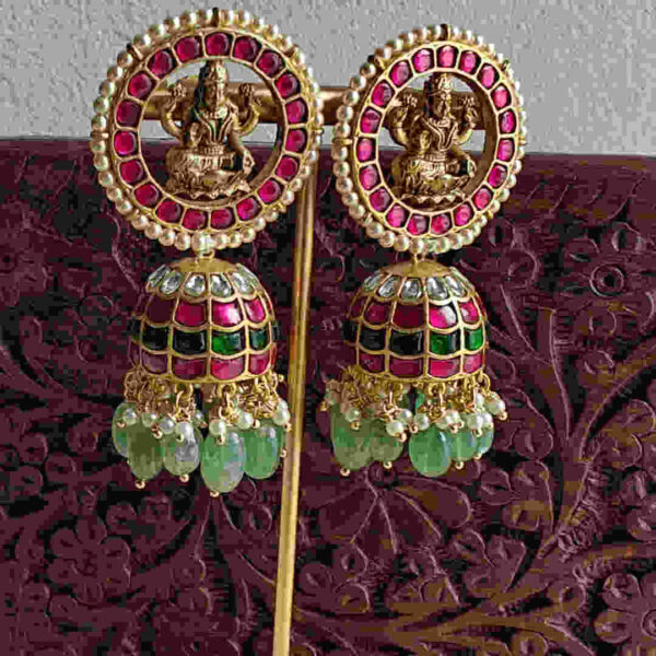 Lakshmi Devi Jadau Kundan Jhumkas – Divine Bridal Earrings for Auspicious Occasions