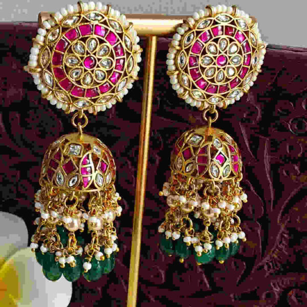 Exquisite Jadau Kundan Jhumkas with Pearl Overlay – Traditional Bridal Earrings