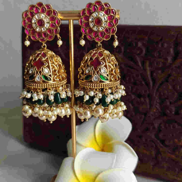 Nakshi Jadau Kundan Jhumkas | Hand-Engraved Bridal Earrings | Luxury Indian Jewelry